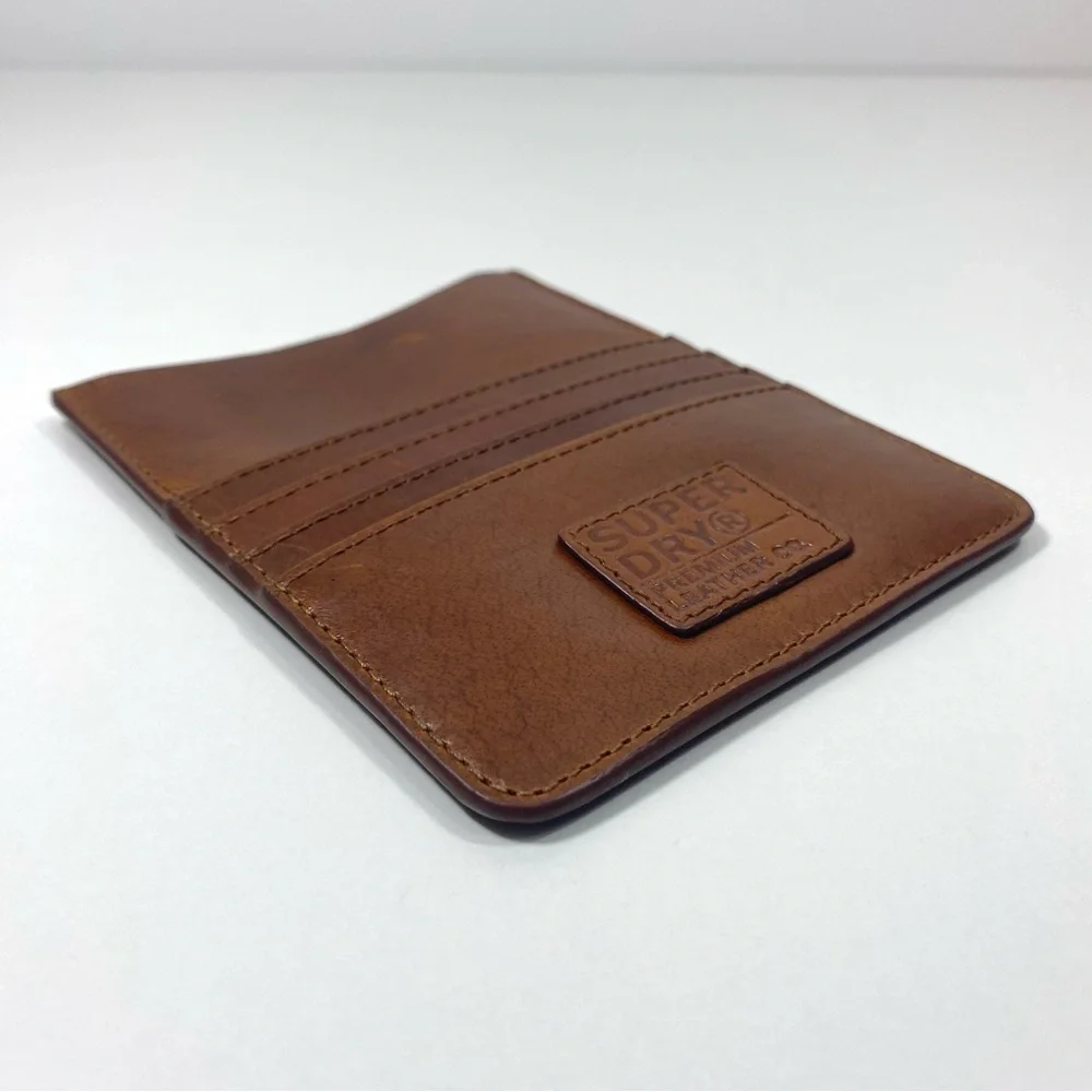 Superdry Premium Leather Cognac Brown Travel Wallet Passport Card Money Holder